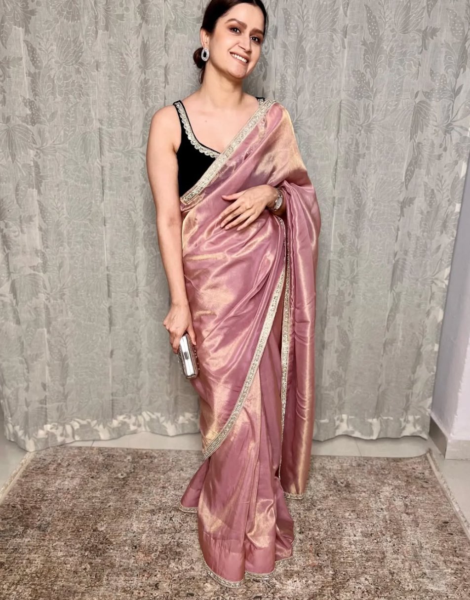 Pink tissue saree