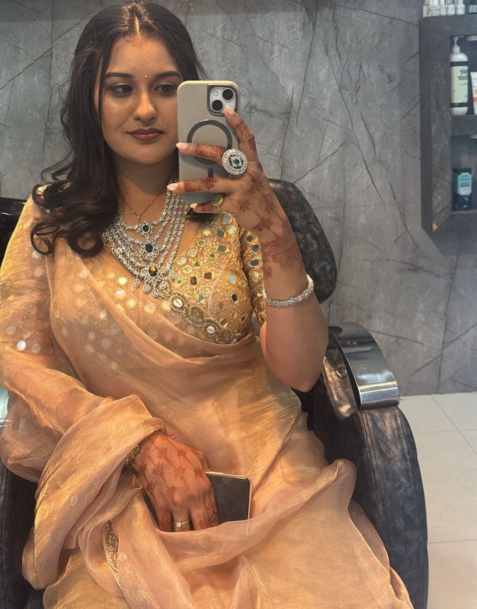 Tissue saree with mirror work blouse