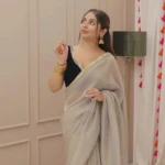 Grey tissue saree with velvet blouse 1