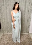 Powder Blue Sequin Saree With Stiched Blouse 1