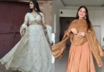 Smoke White Chanderi Lehenga And Brown Anarkali Suit