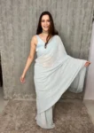 Powder Blue Sequin Saree With Stiched Blouse 3