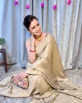 Golden Pleated Saree With Satin Blouse 4