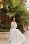 Icy blue lucknowi lehenga with hand embroidered dupatta 2