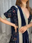 Navy blue embroidered velvet 4