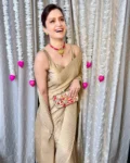 Golden Pleated Saree With Satin Blouse 5