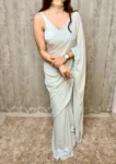 Powder Blue Sequin Saree With Stiched Blouse 4