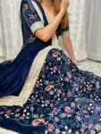 Navy blue embroidered velvet 5