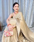 Golden Pleated Saree With Satin Blouse 2
