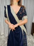 Navy blue embroidered velvet 2