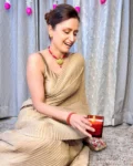 Golden Pleated Saree With Satin Blouse 3
