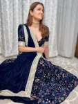 Navy blue embroidered velvet 3