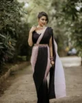 Sand Beige And Black Pleated Saree 1