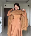 Brown Uppada Silk Anarkali Suit With Embroidered Dupatta 1