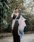 Sand Beige And Black Pleated Saree 3
