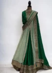 Bottle green anarkali suit with cape 2