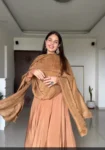 Brown Uppada Silk Anarkali Suit With Embroidered Dupatta 4