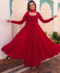 Red flowy georgette anarkali suit with lehriya dupatta 2