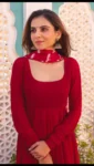 Red flowy georgette anarkali suit with lehriya dupatta 3