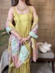 Mustard Yellow Tissue Sharara Set With Multi Colour Dupatta 3