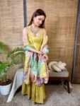 Mustard Yellow Tissue Sharara Set With Multi Colour Dupatta 1