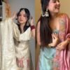Off white embroidered sharara set and bubble gum pink sharara set