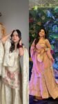 Off white embroidered sharara set and pink mirror lehnga