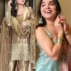 Golden sharara set and bubble gum pink sharara