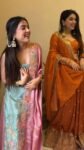 Bubble gum pink sharara set and orange gajji silk lehenga