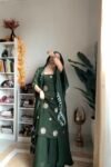 Mehendi Green Sharara Set With Hand Work Buttis And Mirror Work Lace Duppatta 4