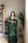 Mehendi Green Sharara Set With Hand Work Buttis And Mirror Work Lace Duppatta 5
