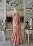 Pink Pure georgette saree with hand embroidered blouse 2