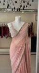 Pink Pure georgette saree with hand embroidered blouse 1