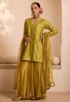 Lime and Mustard yellow tissue silk sharara set 1