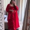 Red dola silk anarkali suit 2