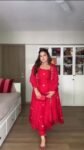 Red dola silk anarkali suit 4