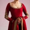Blood red hand work anarkali suit 1