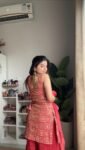 Rust orange mirror work sharara set 4
