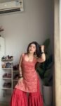 Rust orange mirror work sharara set 5