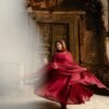 Red flowy uppada silk anarkali suit 1