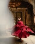 Red flowy uppada silk anarkali suit 1
