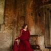 Red flowy uppada silk anarkali suit 2