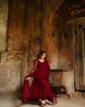 Red flowy uppada silk anarkali suit 2