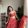 Red and orange floral print lehenga 1