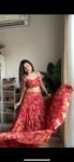 Red and orange floral print lehenga 1