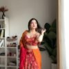 Red and orange floral print lehenga 2