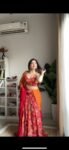 Red and orange floral print lehenga 2
