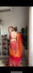 Red and orange floral print lehenga 4